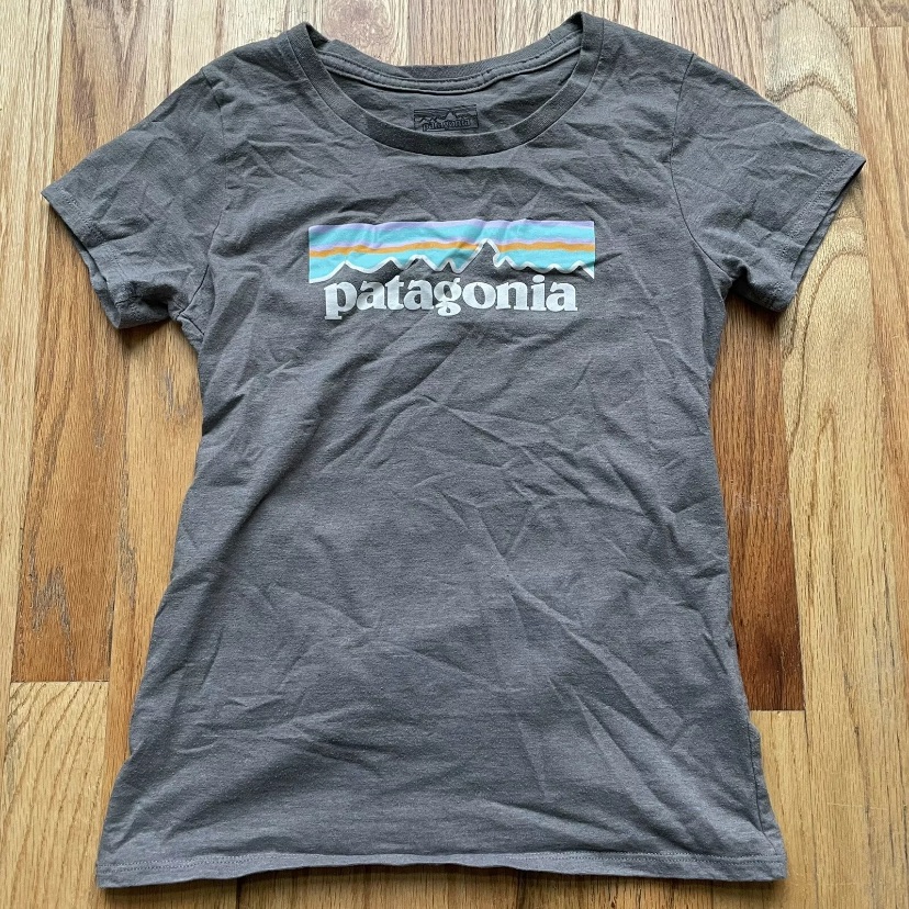 Girls Patagonia P-6 Logo Dark Gray Graphic Organic Cotton T Shirt Tee Sz L (12)
